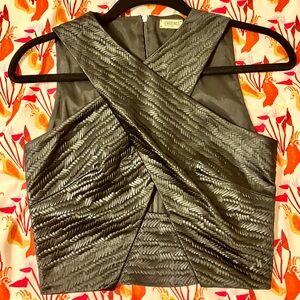 L’Agence black cross-neck keyhole crop top